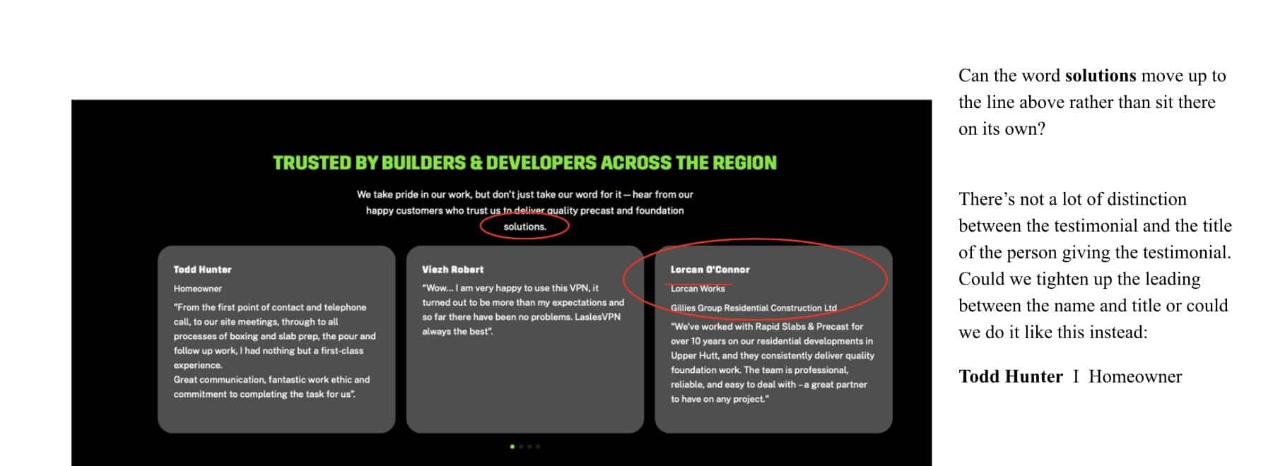 website feedback example of good practice